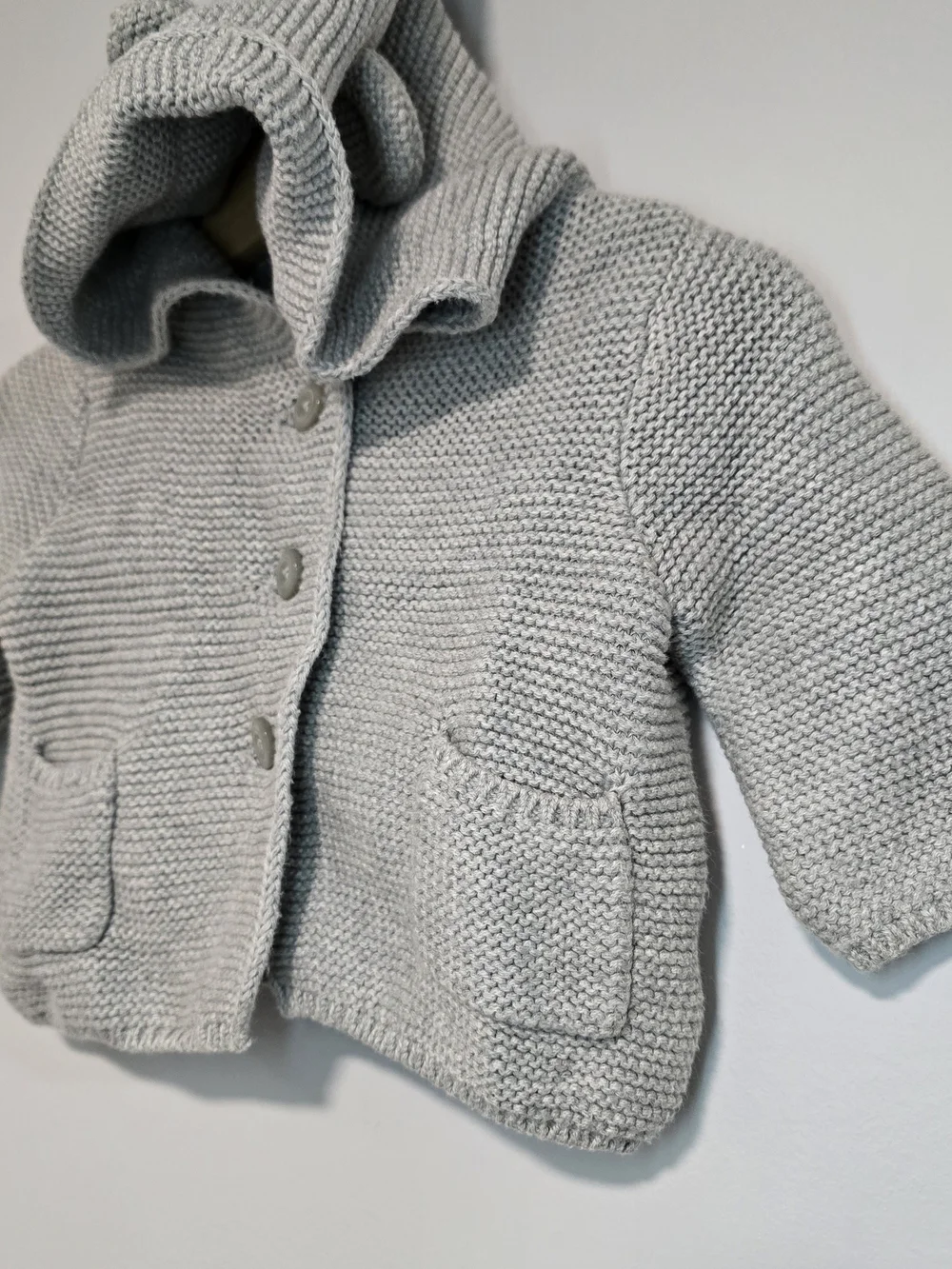 GAP Light Gray Baby Hooded Knit Cardigan with Bear Ears